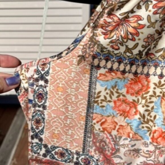 Rachel Zoe Women’s Medium Floral Satin Halter Lrg Back Tie Sleeveless Top Blouse - Picture 3 of 11